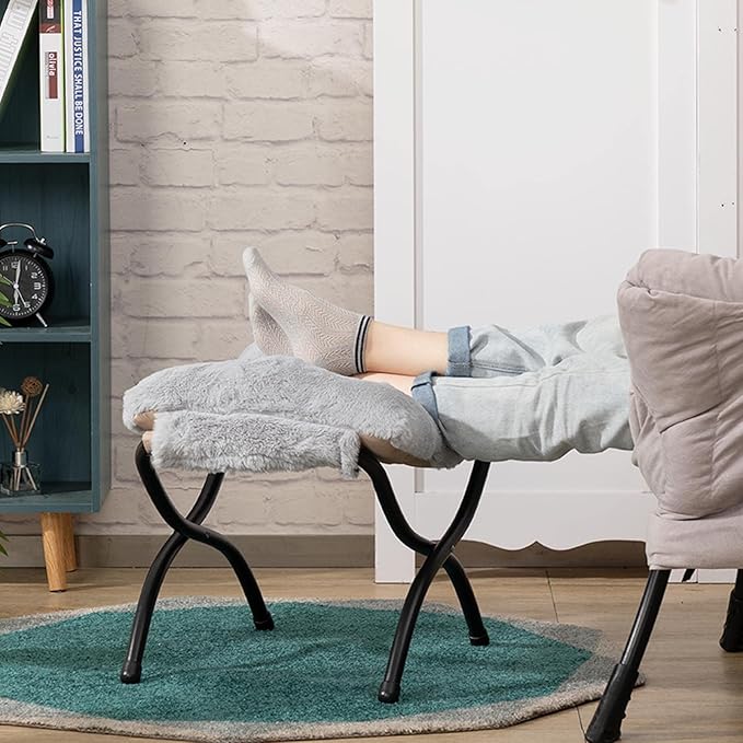 HollyHOME 15" Folding Footrest Stool, Upholstered Small Foldable Ottoman - Image 9