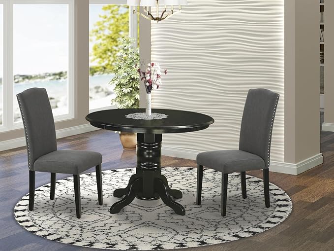 East West Furniture SHEN3-BLK-20 3 Piece Dining Room Set Contains a Round - Image 7