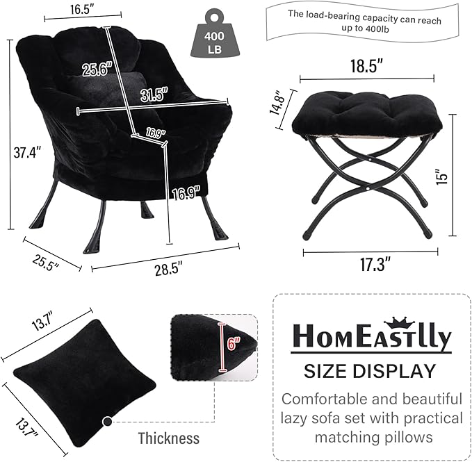 Lazy Chair with Ottoman, Reading Chair with a Pillow, Leisure Sofa Armchair - Image 3