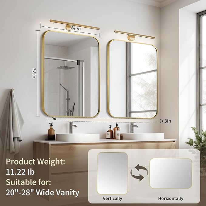 Gold Bathroom Mirror, 24x32 Inch Aluminum Frame Rectangle Mirror, Tempered Glass - Image 7