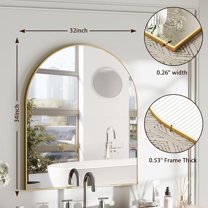 Arched Bathroom Mirror, 32x34 Inch - Image 4