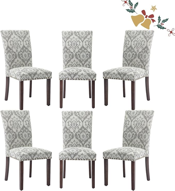 Parsons Dining Chairs Set of 6, Upholstered Nailhead Dining Room Kitchen Side by COLAMYINC