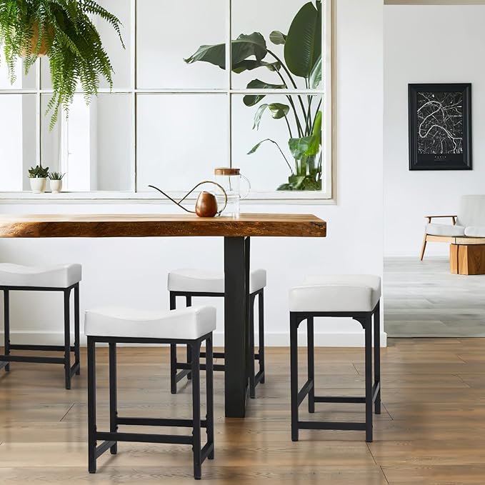 Off White Counter Height Bar Stools Set of 2, Modern Backless Barstools Counter - Image 7