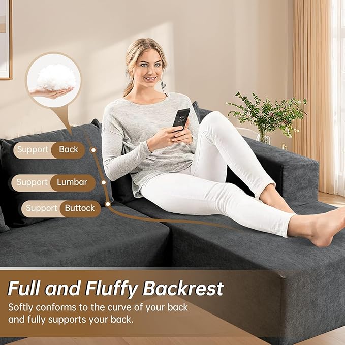 ANONER 103” Cloud Sectional Sofa L-Shaped Boneless Couch, Modern Minimalist - Image 3