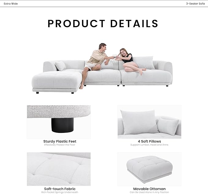 COLAMY 144" Modular Sectional Chenille Couch - Image 7