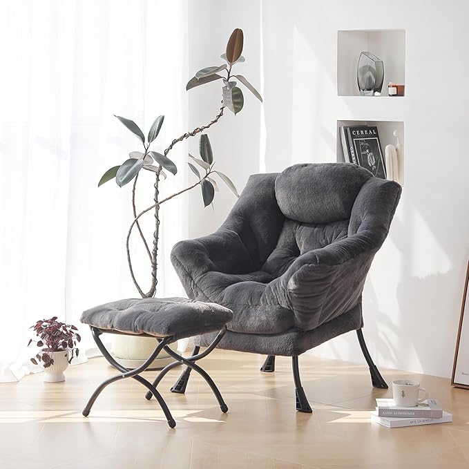 Plush Lazy Chair and Ottoman, Large Contemporary Accent Lounge Chair - Image 2
