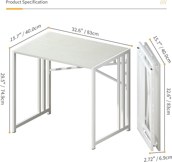 Small Folding Desk 32 inch, No Assembly Required Small Office Desk, Writing - Image 3