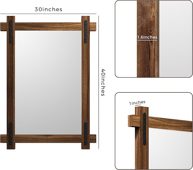 YOSHOOT Farmhouse Wood Bathroom Mirror, Round Corner Vanity Mirror - Image 2
