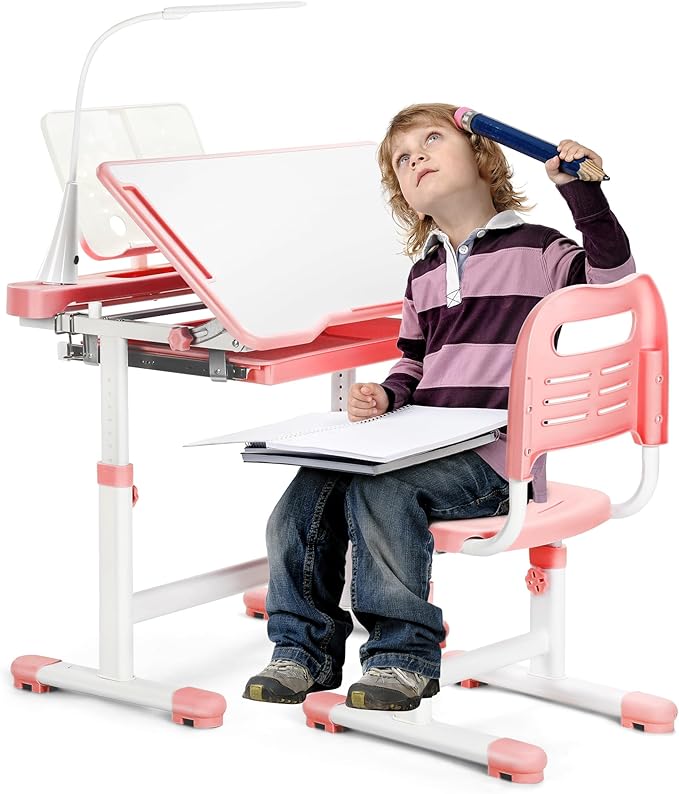 Rengue Kids Desk and Chair Set Height Adjustable Children School Study Desk and by Rengue