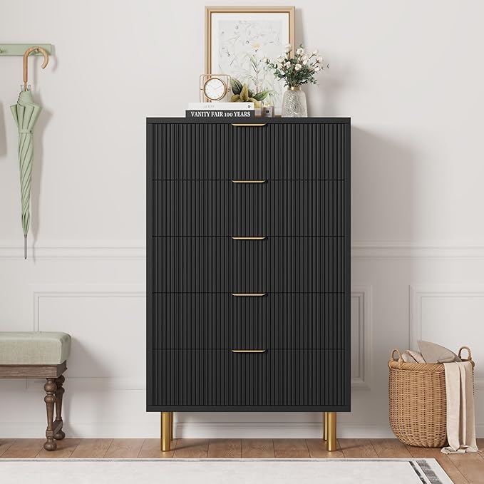 GarveeHome Black Dresser, Modern 5 Drawer Dresser - Image 5