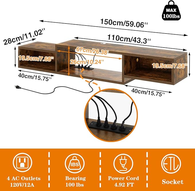 IBUYKE 59" Floating TV Stand Wall Mounted - Image 2