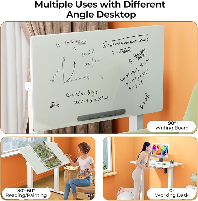 35inch Glass Standing Desk，90° Tiltable Mobile Rising Desk Height - Image 5