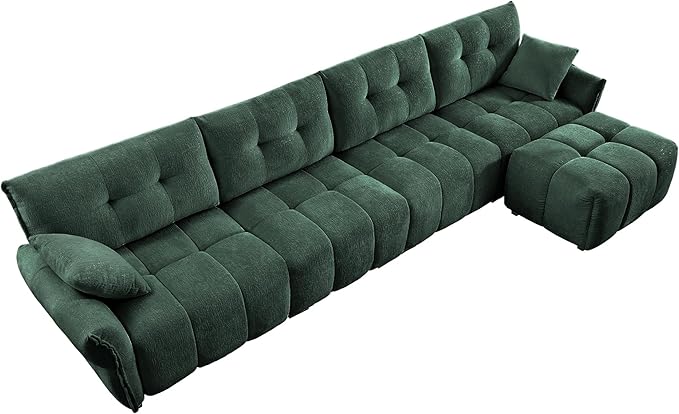 Modern Chenille Fabric 4-Seat Sofa w/Ottoman+2 Pillows, Premium Upholstery - Image 6