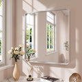 Brushed Nickel Bathroom Mirror 36x36 Inch, Brushed Silver Metal Frame Mirror by JISOSO