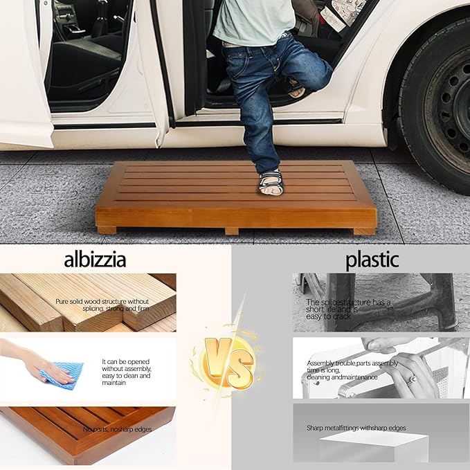3.15" One Step Stool for Elderly- Friendly Acacia Wood High Riser Step Stool - Image 7