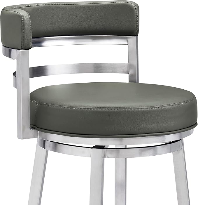 Armen Living Madrid 26" Counter Height Swivel Modern Gray Faux Leather and - Image 6