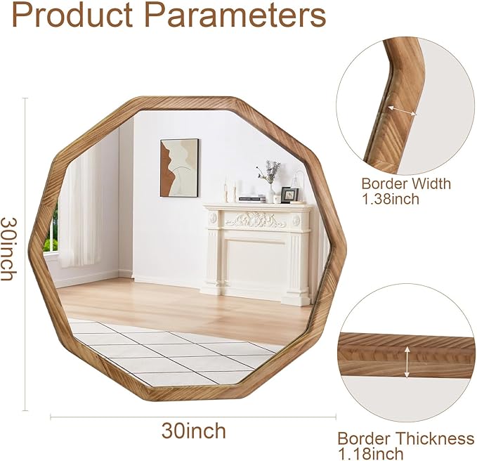ULIKE Wood Mirror for Wall, 30 Inch Rustic Farmhouse Mirror - Image 5