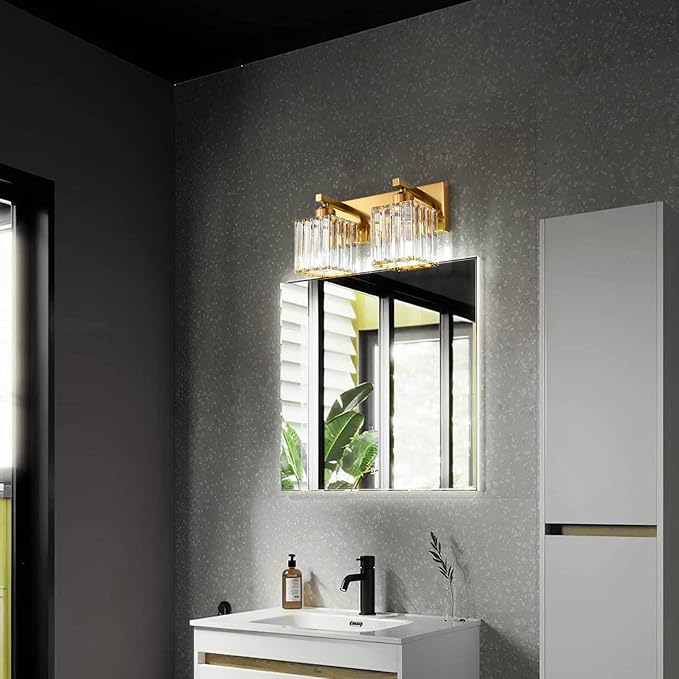 Modern Bathroom Vanity Light 2-Lights Gold Crystal Bathroom Wall Light Vanity - Image 3