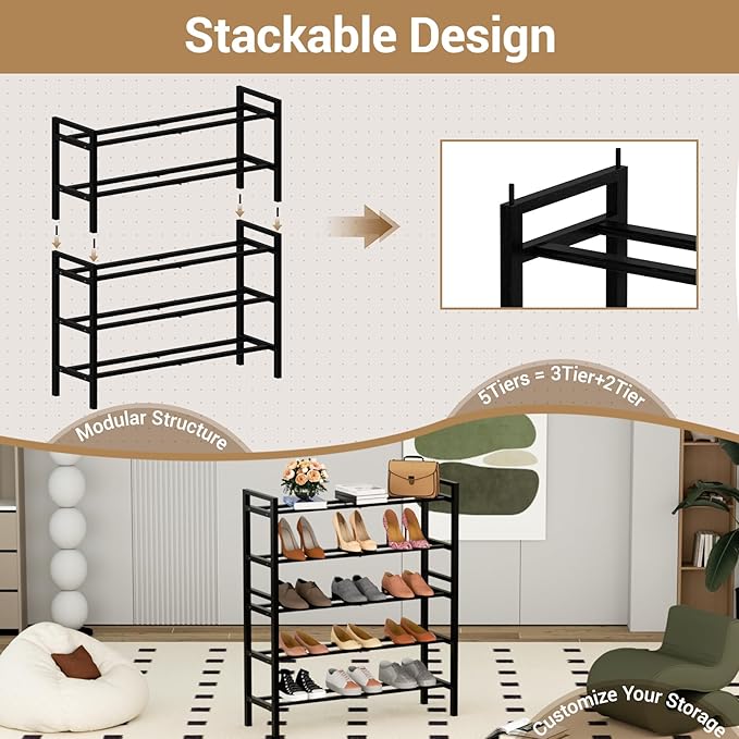 Haddockway Bamboo Shoe Rack for Closet, Free Standing Shoe Organizer - Image 6