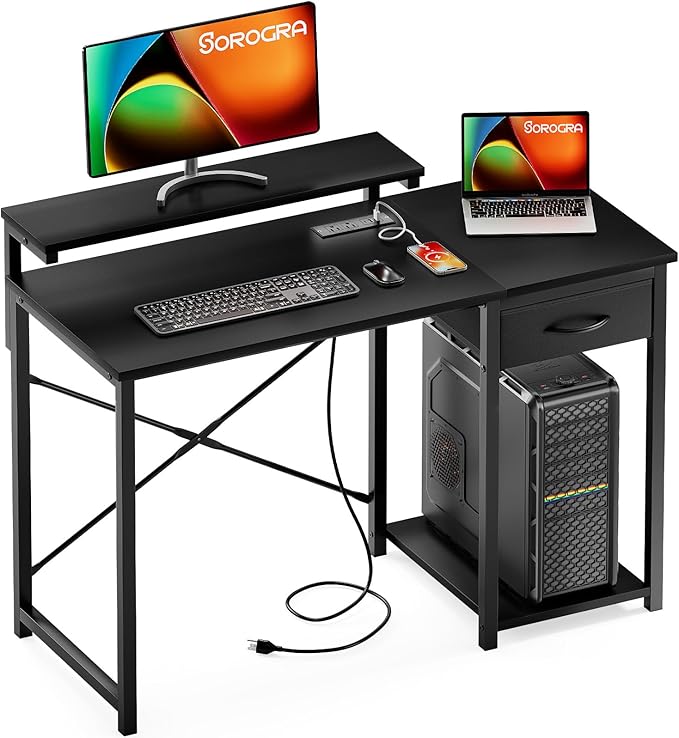 Computer Desk with Adjustable Monitor Stand, 47.2 in Small Desk with Reversible by Sorogra