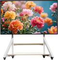 unho White TV Floor Stand with Wheels Shelves by unho