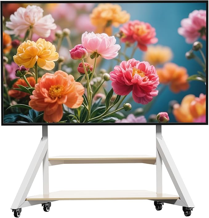 unho White TV Floor Stand with Wheels Shelves by unho