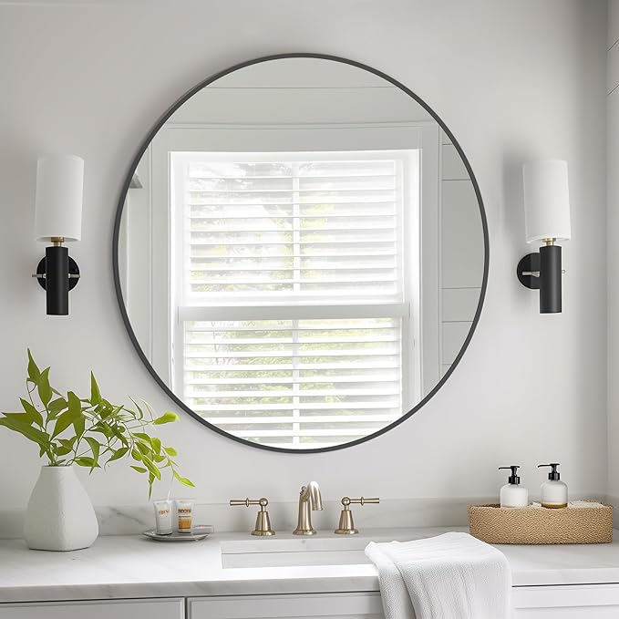 HOMECOOKIN Round Wall Mirror 28" Black Circle Mirror - Image 2