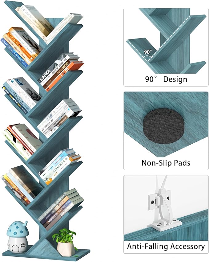 10 Tier Tree Book Shelf, Floor Standing Wood Bookshelf - Image 7