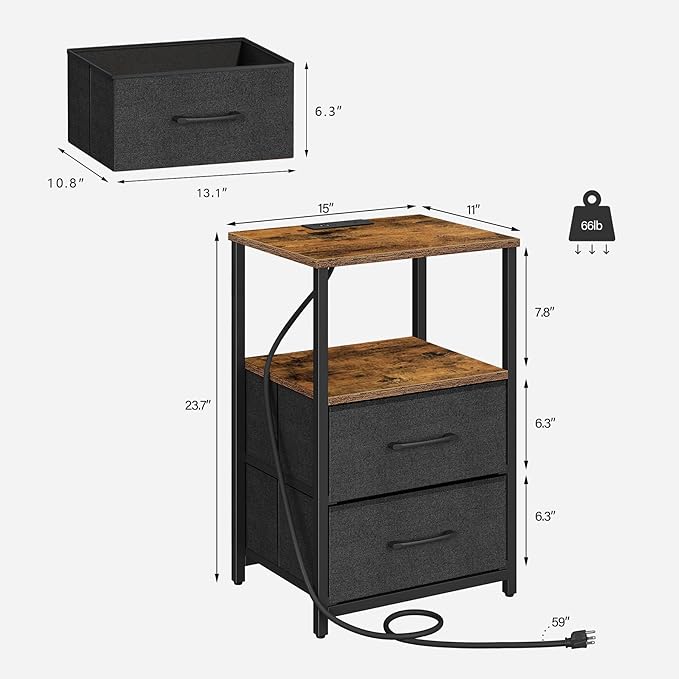 TUTOTAK LED End Table with Charging Station, Nightstand with Cloth Drawer - Image 3