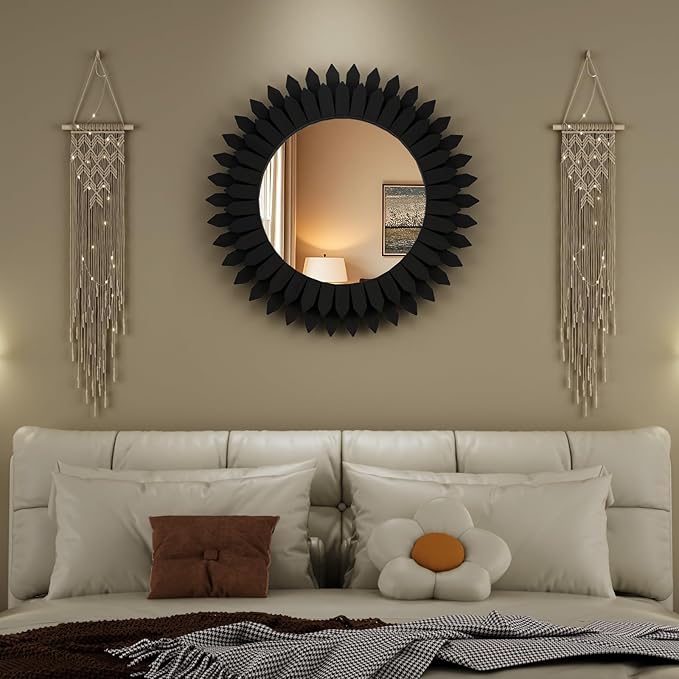 24 Inch Black Boho Wall Decor Sunburst Mirror - Image 8