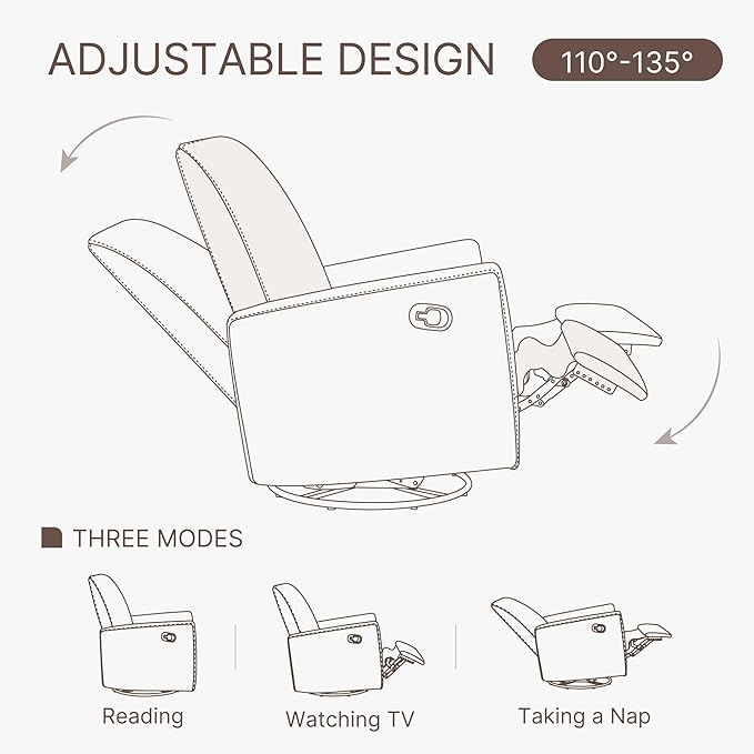 Upholstered Recliner Swivel Glider Nursery Chair Reclining Performance Fabric - Image 8