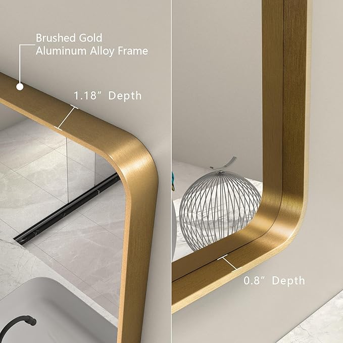 30x36 Gold Mirror for Bathroom, Brushed Gold Metal Framed Mirror for Vanity - Image 2