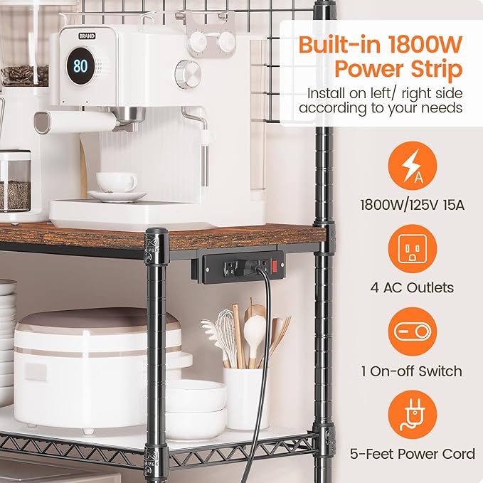 Leteuke Bakers Rack with Power Outlet & Storage, 36 Inch Microwave Stand - Image 4