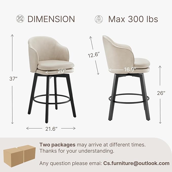 Counter Height Barstools 26 inch Upholstered Swivel Bar Stools - Image 3