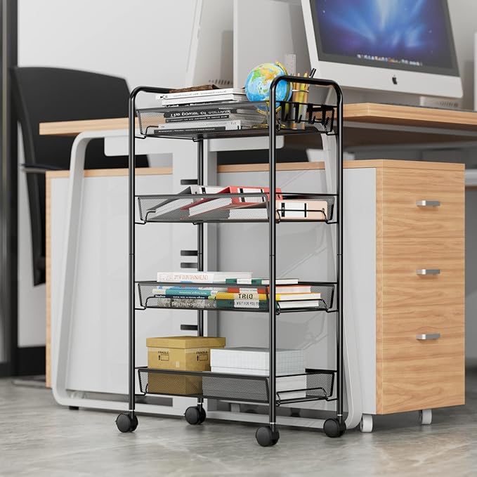 OVICAR 4 Tier Mesh Wire Rolling Cart, Kitchen Storage Organizer Utility Cart - Image 2