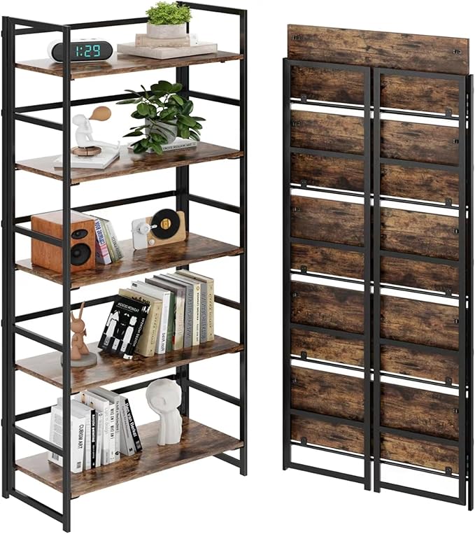 BHG Vintage Multifunctional Folding Bookshelf, No-Assembly Plant Stand Storage by BHG