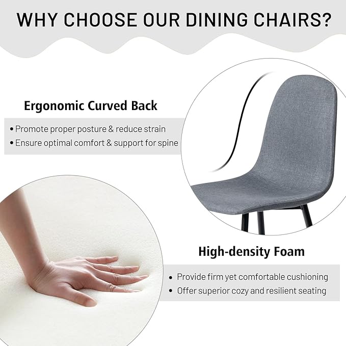 FurnitureR Dining Chairs Set of 4, Fabric Comfy Seat Armless Side Chairs - Image 4
