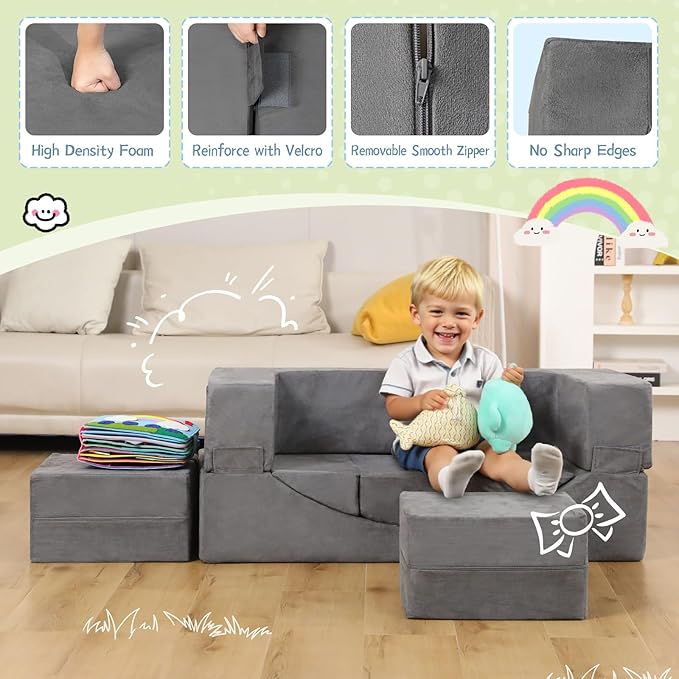Modular Kids Play Couch, Kids Sofa Toddler Couch, Foam Play Set - Image 5