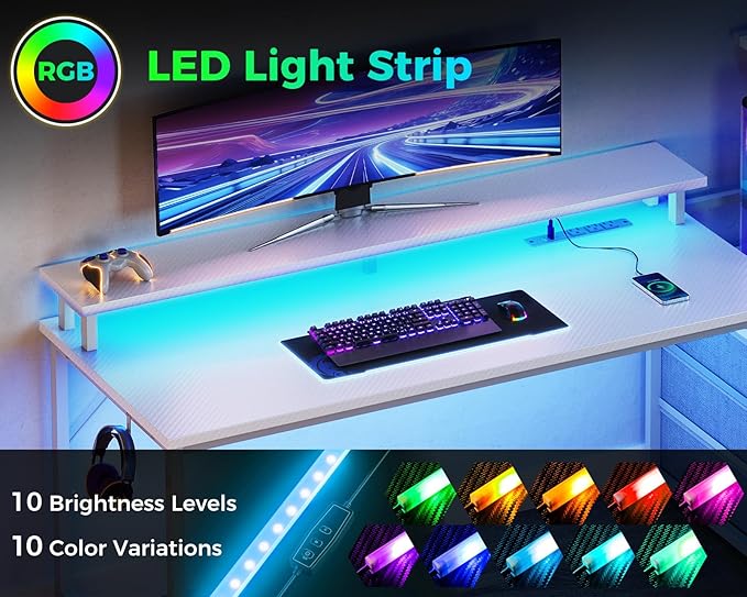 AODK 59 Inch Gaming Desk with USB Charging Ports & LED Light- Reversible - Image 5
