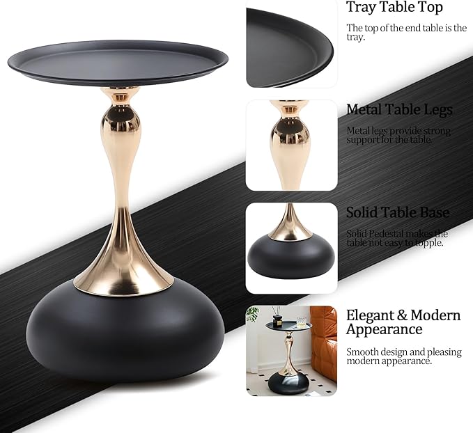 Small Black Round Side Table Pedestal - Image 6