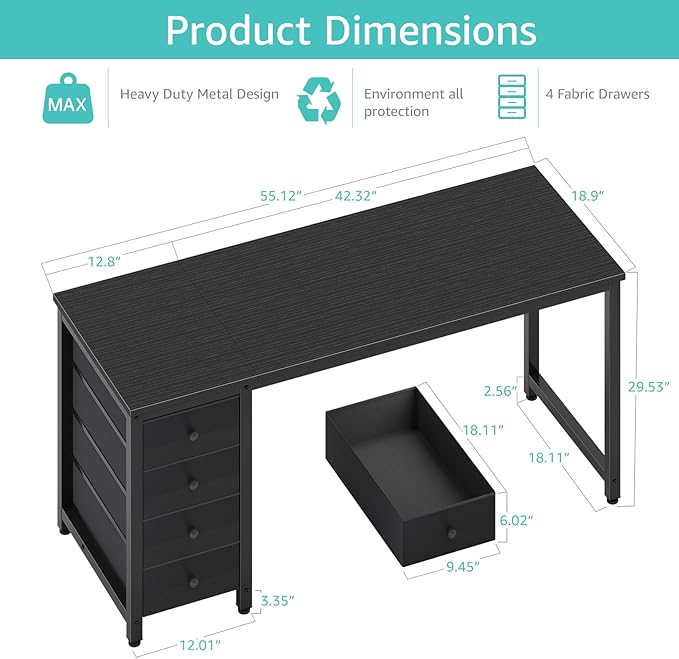 Lufeiya Gaming Desk with Fabric Drawers - Image 3