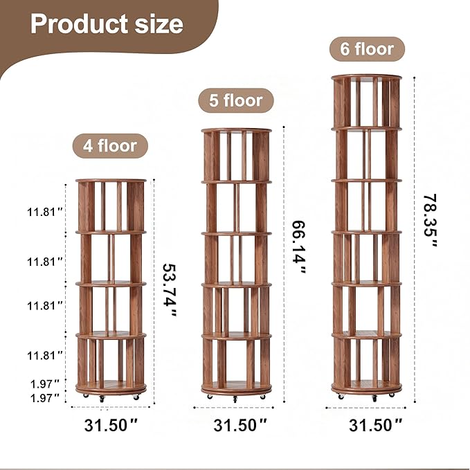 KEIKI 360° Spinning Revolving Bookcase, Solid Wood 6 Tier Rotating Bookshelf - Image 2