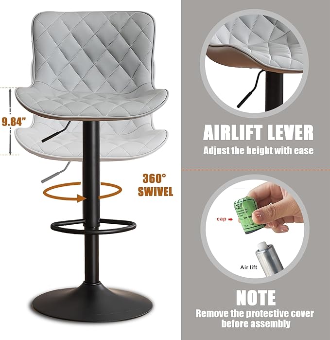 YOUNUOKE Bar Stools Set of 2 Faux Leather Barstools - Image 6