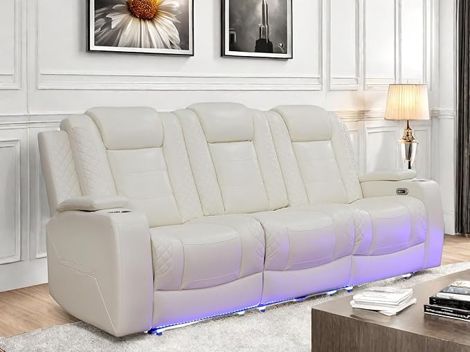 Leather Recliner Sofa Couch, 3-Seater Home Theater Seating Reclining Sofa by FONTOI