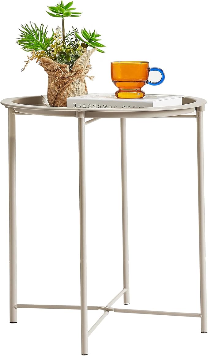 VECELO Side/End Table, Folding Round Metal Anti-Rust and Waterproof Outdoor or by VECELO