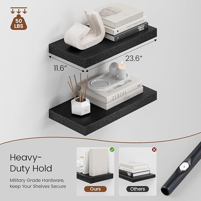 Heimlove 12" Deep Black Floating Shelves - Image 4
