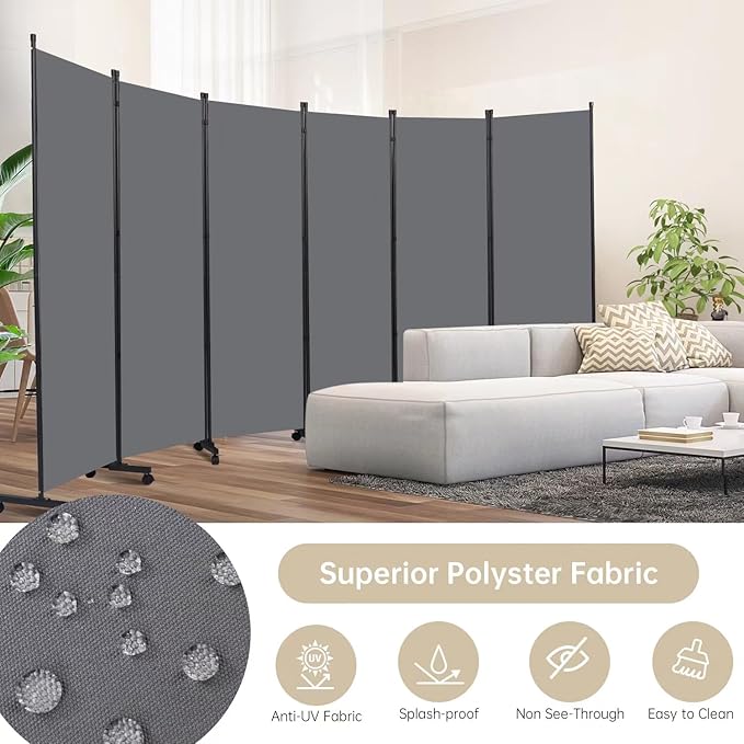 Room Divider 6 Panel Room Dividers/Wheels, Fabric Room Divider Panel - Image 4