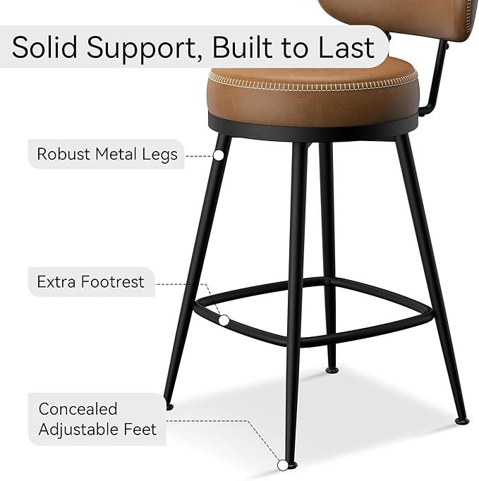 Counter Height Bar Stools, Faux Leather Kitchen Counter Stools - Image 4