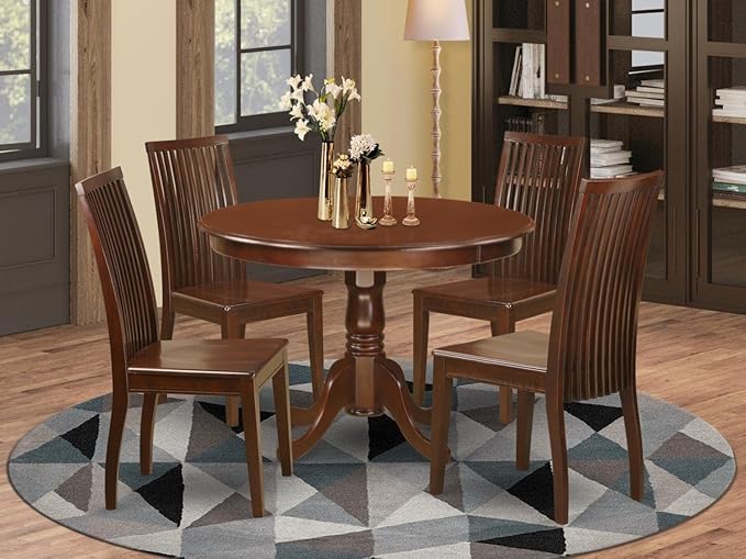 East West Furniture HLIP5-MAH-W 5 Piece Dining Room Table Set Includes a Round - Image 6
