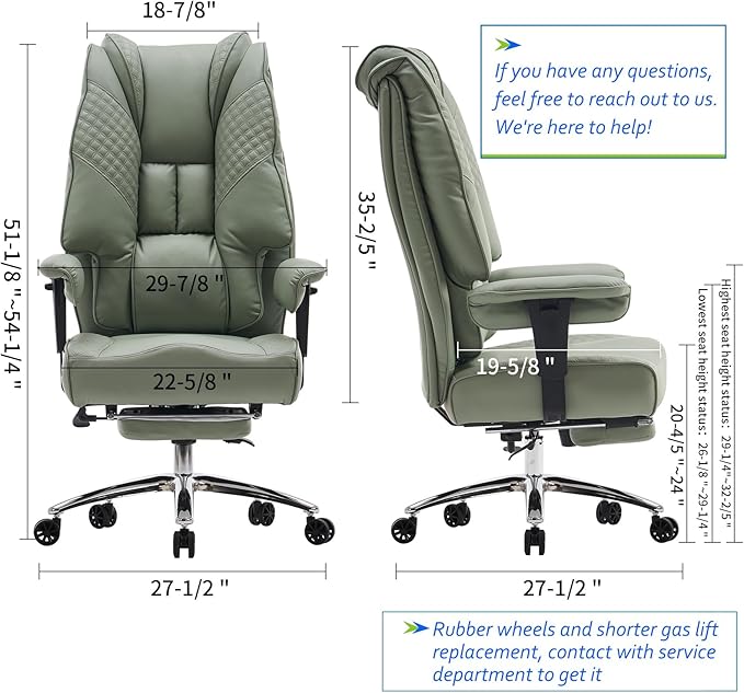 Big and Tall Office Chair 400lbs Wide Seat, Leather High Back Executive Office - Image 2